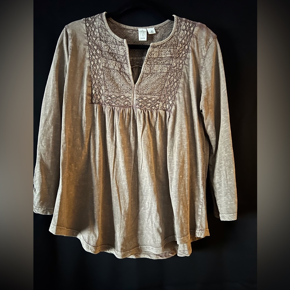 Light brown top with lace accents
